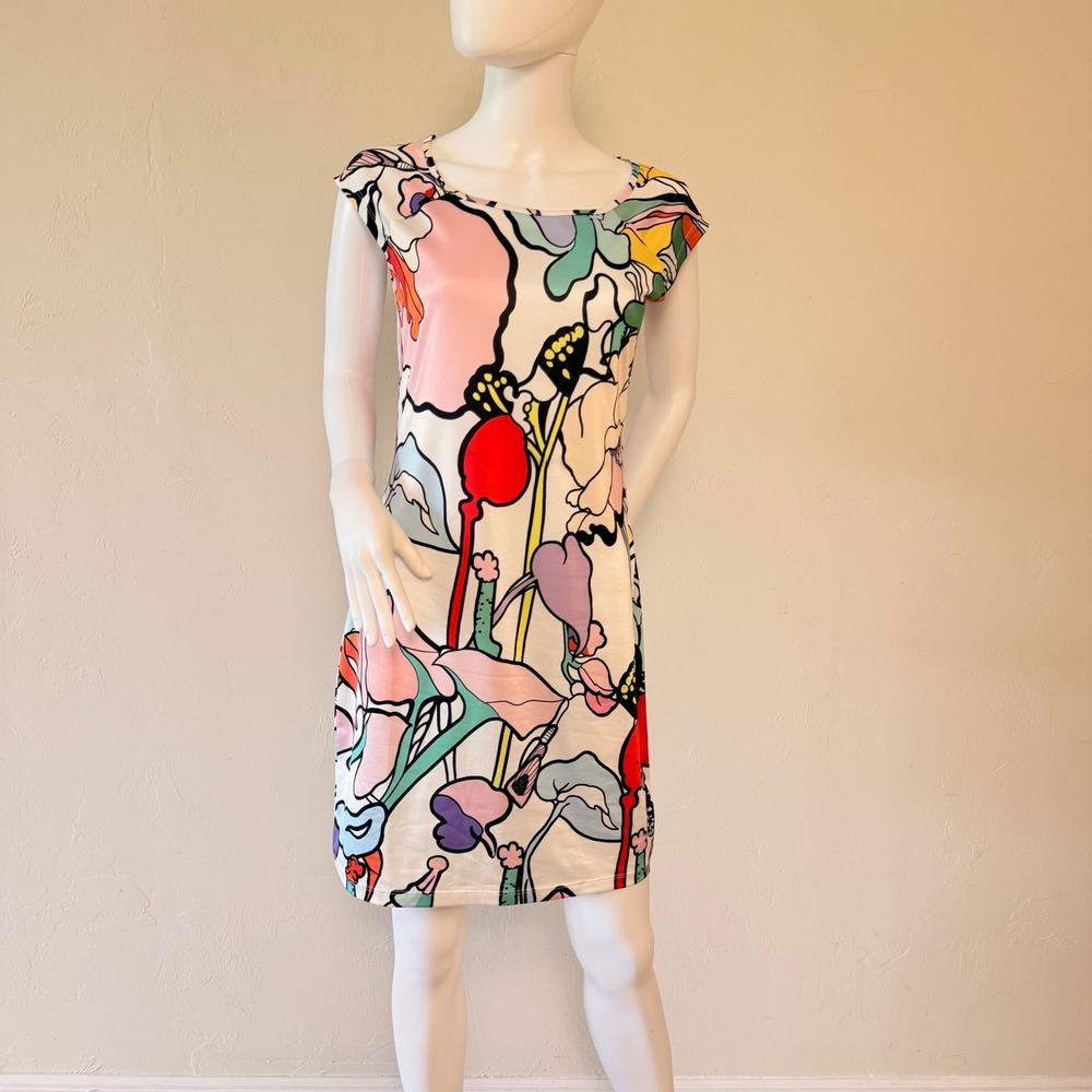 Jean-Pierre Klifa Paris Womens Abstract Floral Print‎ Shift Dress Multi Color S